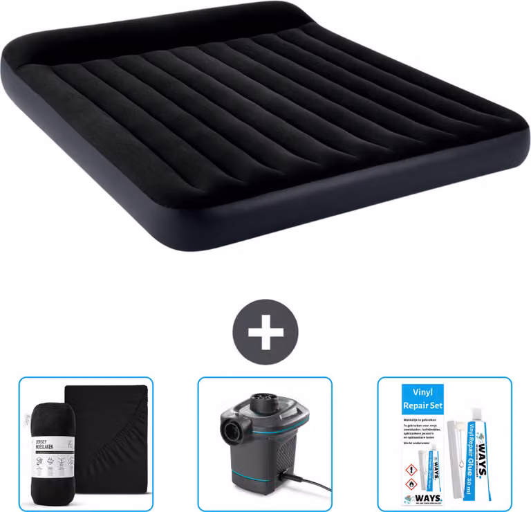Letto gonfiabile Intex - 2 persone - 183 x 203 x 25 cm - Blu scuro - Include lenzuola - Pompa e kit di riparazione