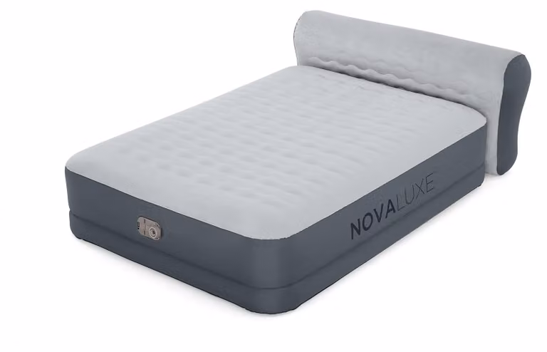 Letto gonfiabile matrimoniale con pompa elettrica, cuscino, struttura a trave "I" e rivestimento in PVC, colore grigio