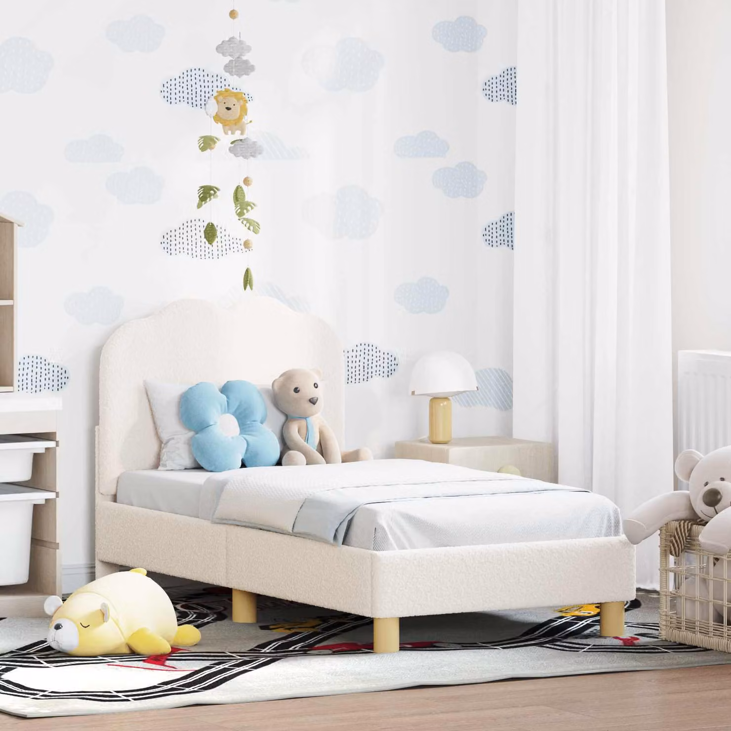 vidaXL Letto per bambini moderno in tessuto bouclé beige L: 140 cm, H: 79 cm, P: 70 cm