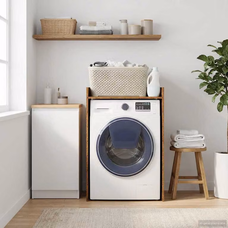 vidaXL Mobiletto per lavatrice in legno effetto antico marrone e grigio, L: 67,5 cm, P: 48 cm, H: 97 cm