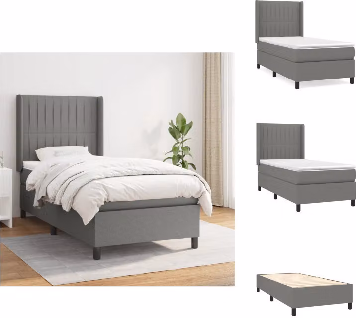 vidaXL Letto a molle con materasso grigio scuro 90x190 cm in tessuto - Letti & strutture letto