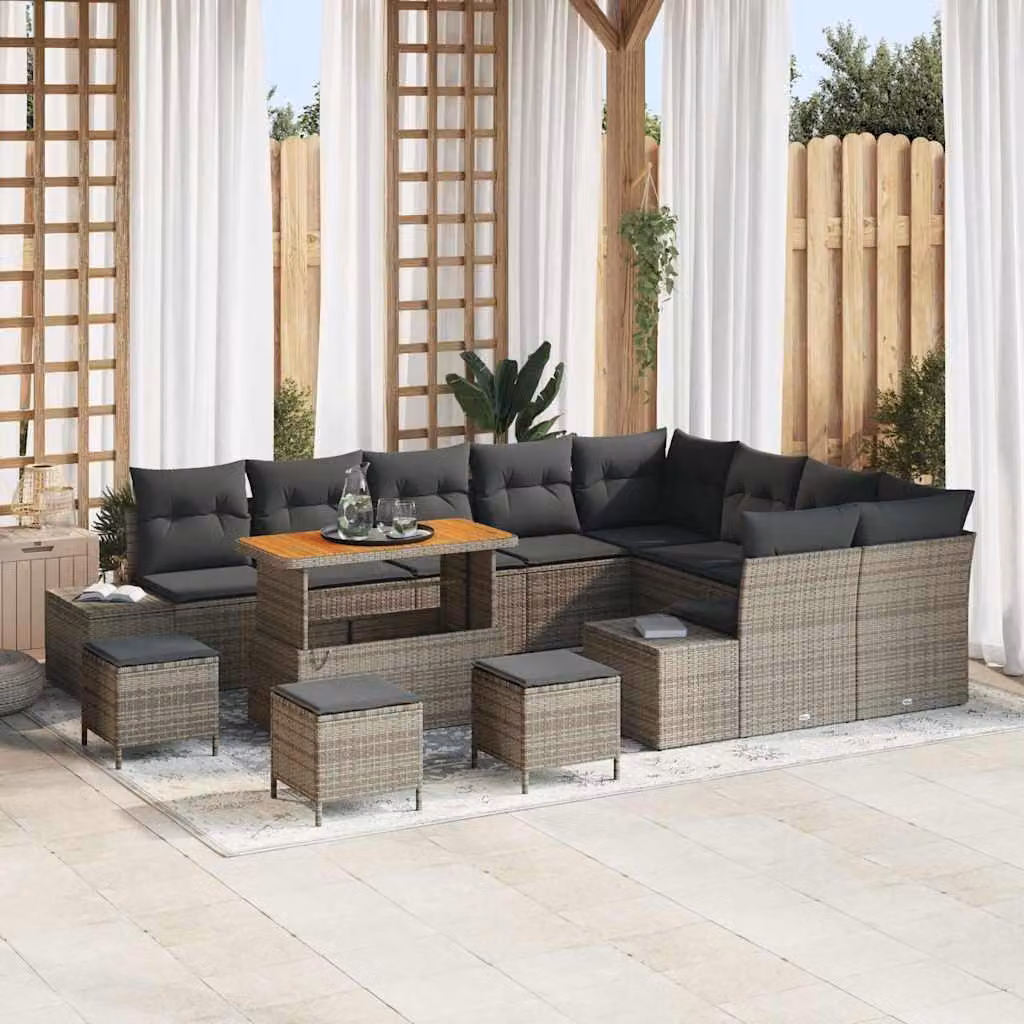 Maison Exclusive - Set da giardino composto da 13 pezzi, divano, colore grigio, realizzato in rattan sintetico
