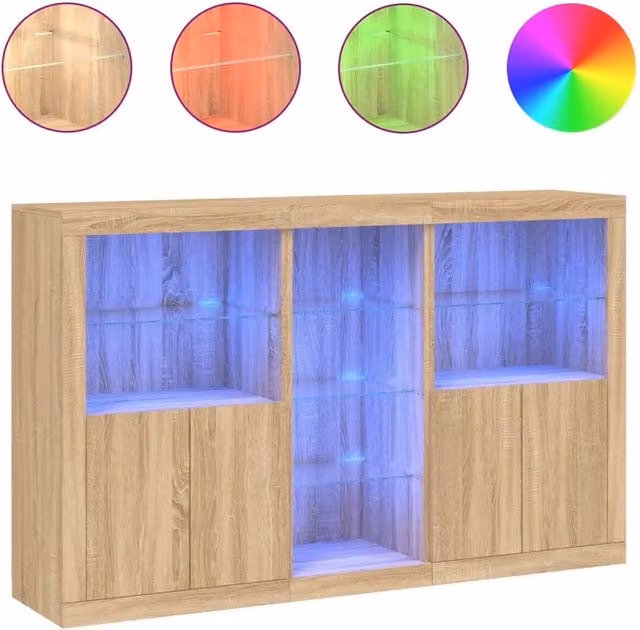 Credenza | Madia | Buffet da pranzo | Armadio da pranzo con Luci LED Rovere Sonoma 162x37x100 cm