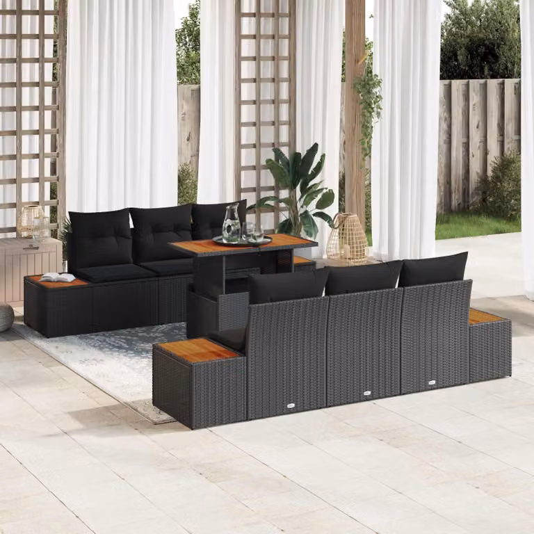 Maison Exclusive - Set da giardino composto da 7 pezzi, divano, in rattan sintetico nero