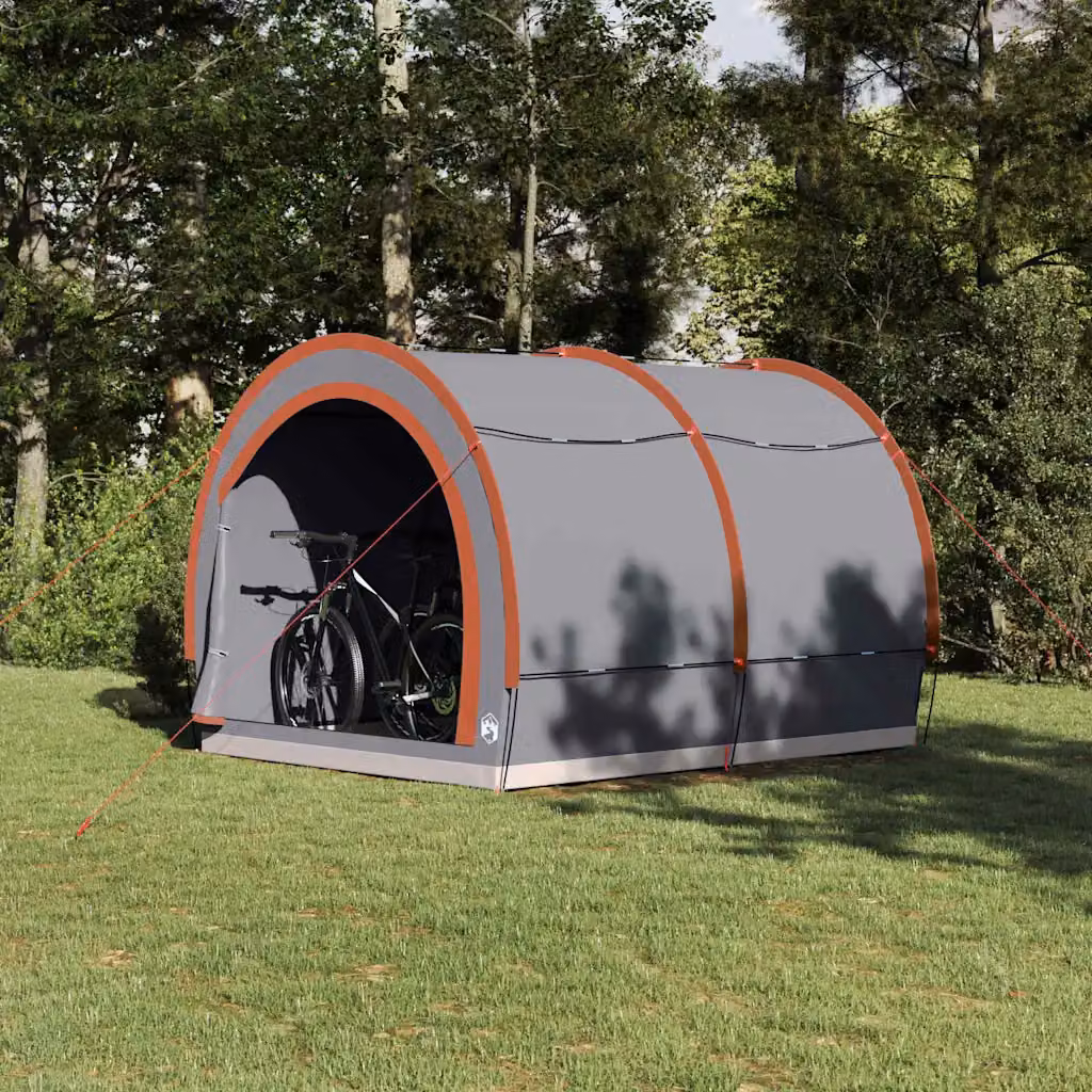 vidaXL Carport Tenda porta biciclette a cupola in poliestere e fibra di vetro, Grigio e arancione, L: 256 cm, P: 222 cm, H: 182 cm