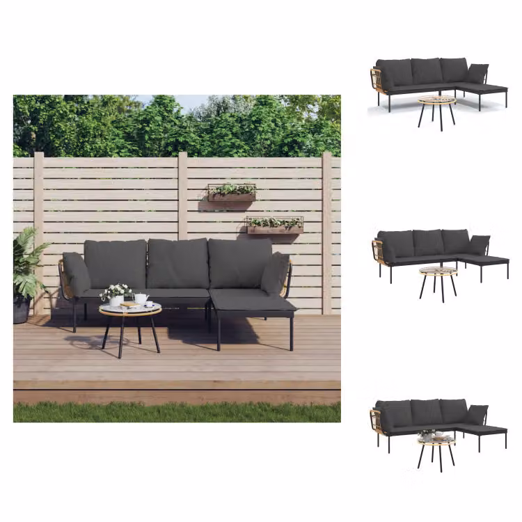 vidaXL Set 3 pezzi da giardino con cuscini in poly rattan grigio scuro - Set di mobili da giardino