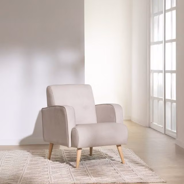 Poltrona lounge Banak in tessuto beige e marrone con struttura imbottita e braccioli