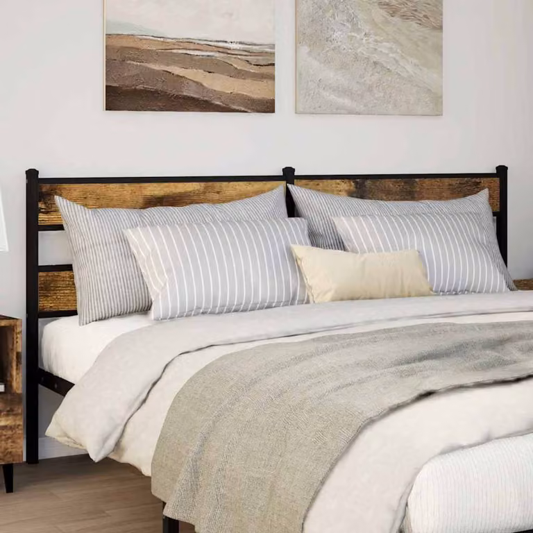 Testiera di ricambio vidaXL in ferro e legno multistrato colore rovere fumo e nero, L: 200 cm, H: 91,5 cm