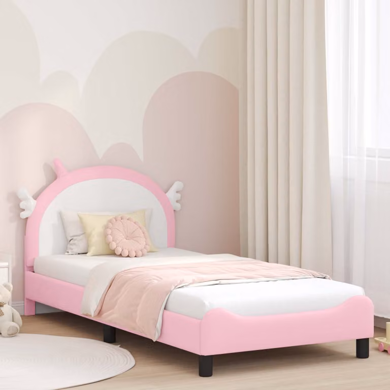 Struttura letto per bambini vidaXL con testata in similpelle rosa e nera, L/P/H: 190 x 90 x 94 cm