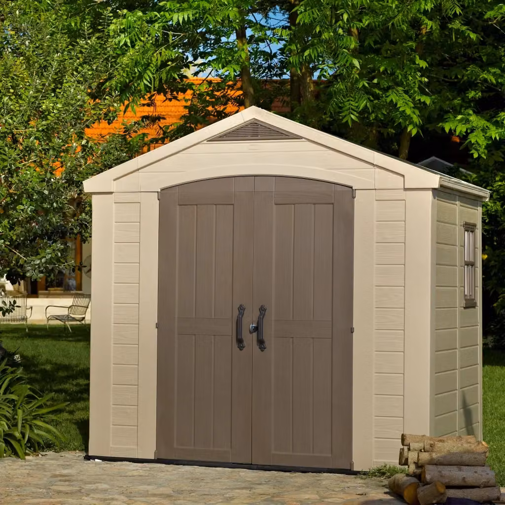 Casetta da Giardino Keter Factor 8x6 in Resina Beige con Doppia Porta e Finitura Effetto Legno L/P/H: 256,5 x 243 x 182 cm – 2