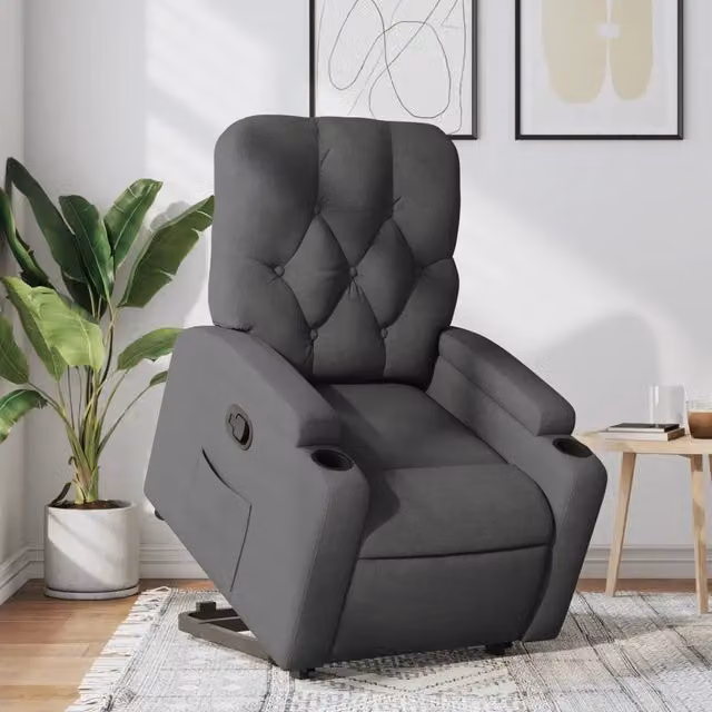 Poltrona Alzapersona Reclinabile vidaXL in Tessuto Grigio con Assistenza Elettrica per Senior – 1