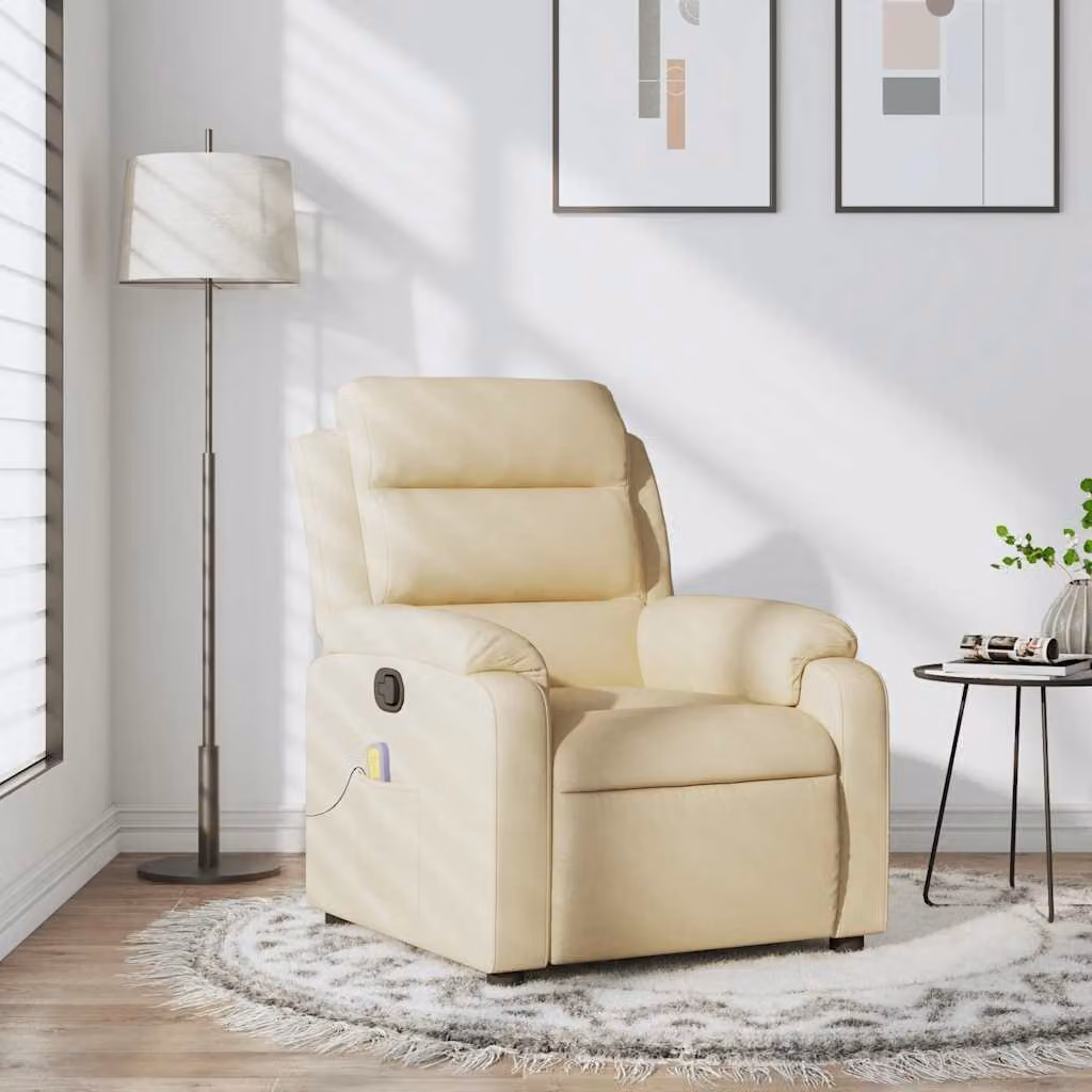 Poltrona relax reclinabile vidaXL in tessuto beige con braccioli e struttura in legno e metallo