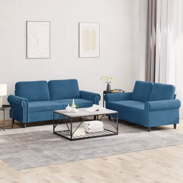 Set di 2 divani moderni vidaXL in velluto blu con cuscini per il tuo soggiorno – 1