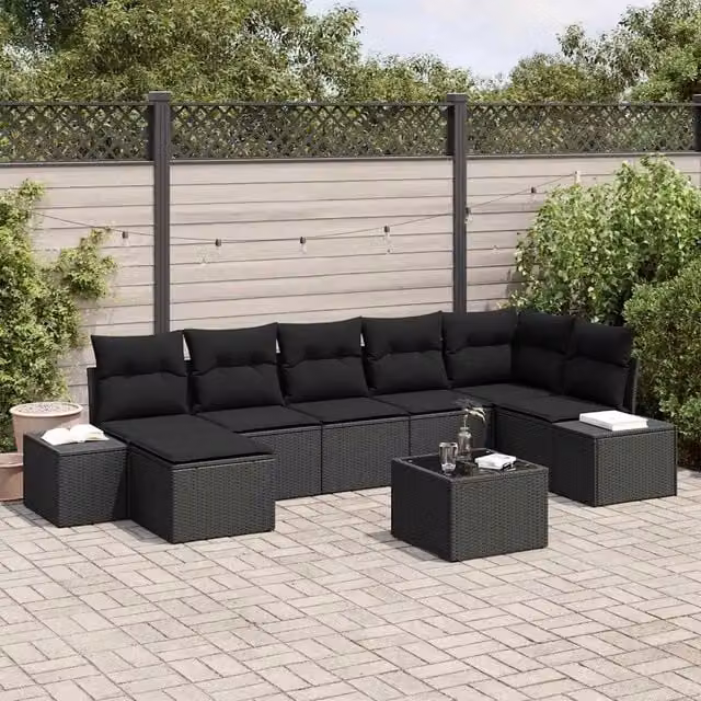 Set Divano da Giardino 8 pz Nero polyrattan 3347163