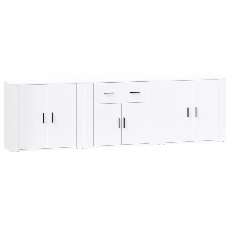Credenze 3 pz Bianco in Legno Multistrato