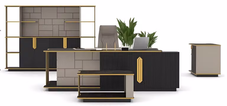 Luxuriöses Büro-Set designer Chefmöbel Schreibtisch Wandregal Tische
