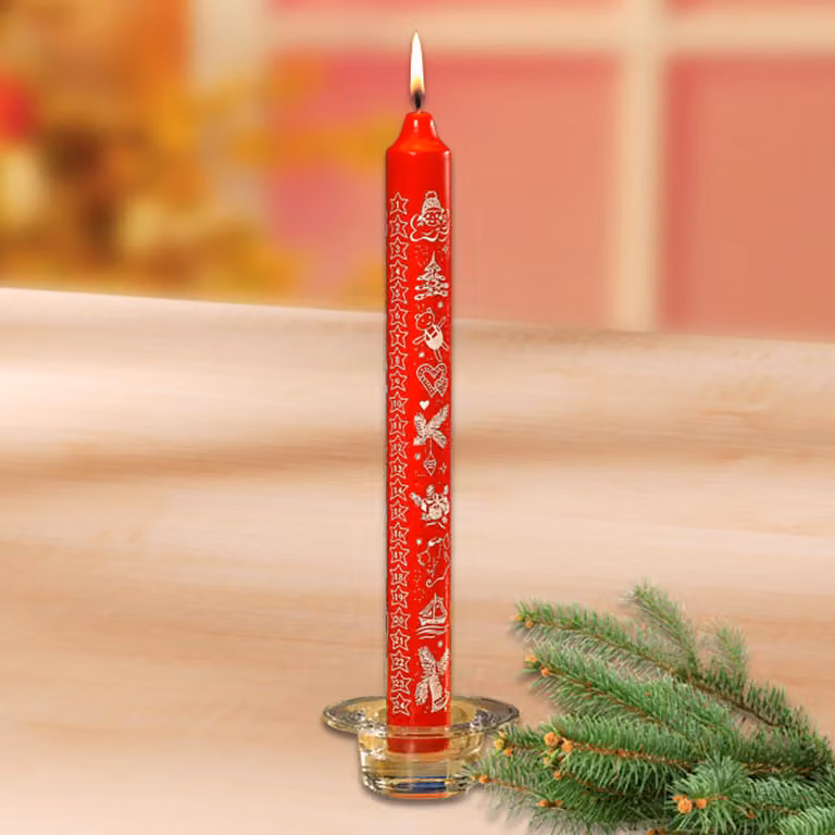 Candela calendario dell'Avvento motivo "Natale" rosso, Ø 30 mm x H 300 mm
