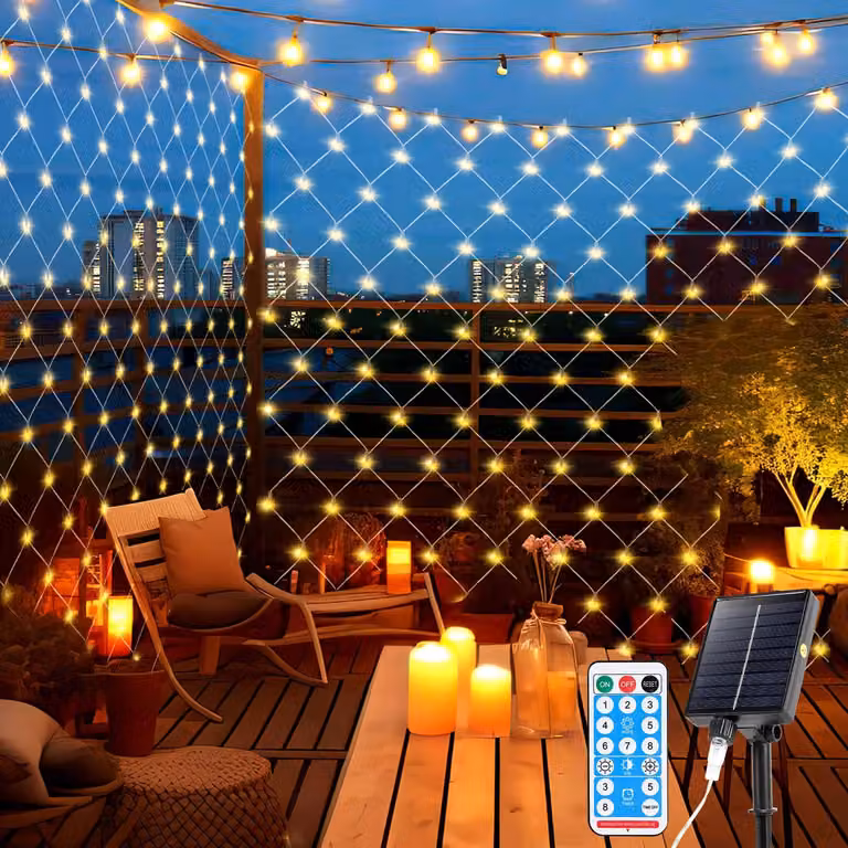 Izrielar luce solare rete 2x2M bianco caldo fata luci di Natale luce tenda con 8 modalità di luce funzione di memoria festa decorazione