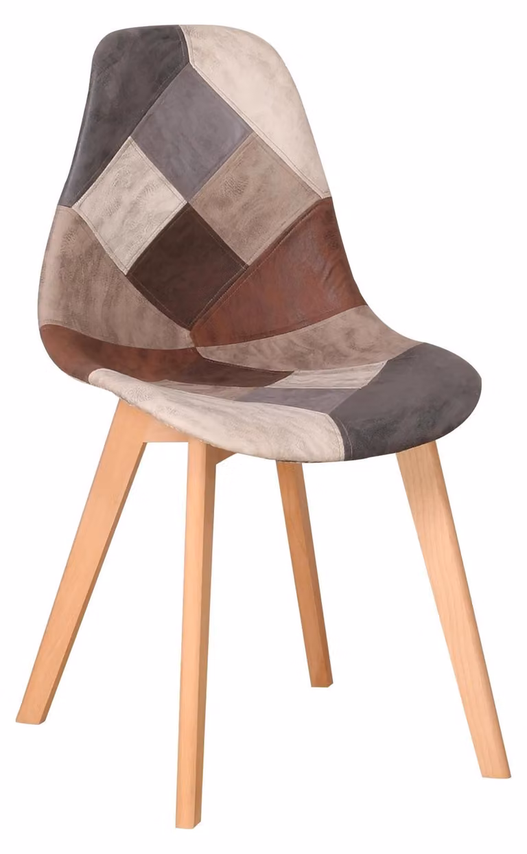 Set di 4 sedie da pranzo - Sedie rivestite in tessuto patchwork - Gambe in legno - Stile moderno - Senza braccioli - Colore marrone scuro