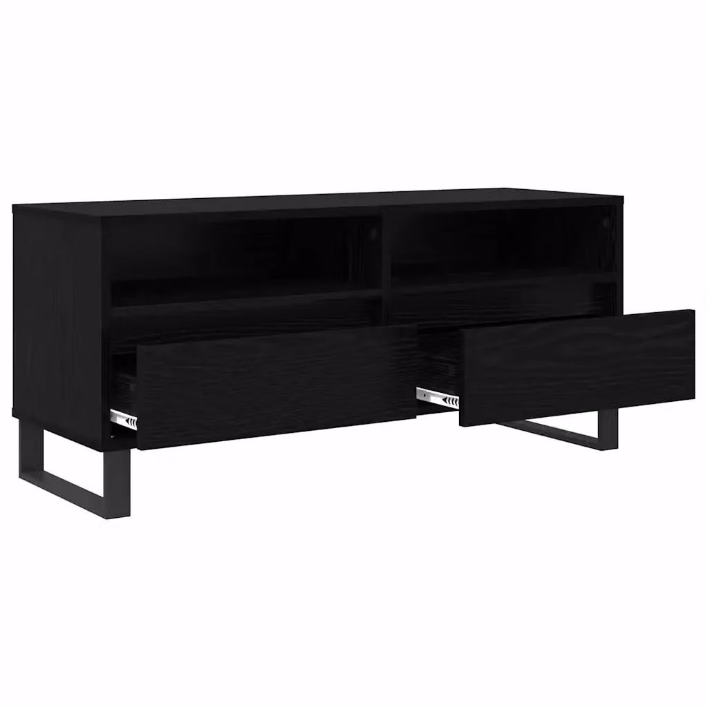 Mobile porta TV moderno HELLOSHOP26 in legno e metallo nero opaco con cassetto e ripiano L 100 x P 34,5 x H 44,5 cm – 2