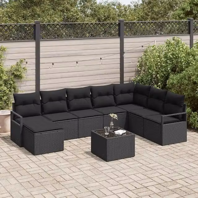 Set di divani 9 pz Nero polyrattan 3355182