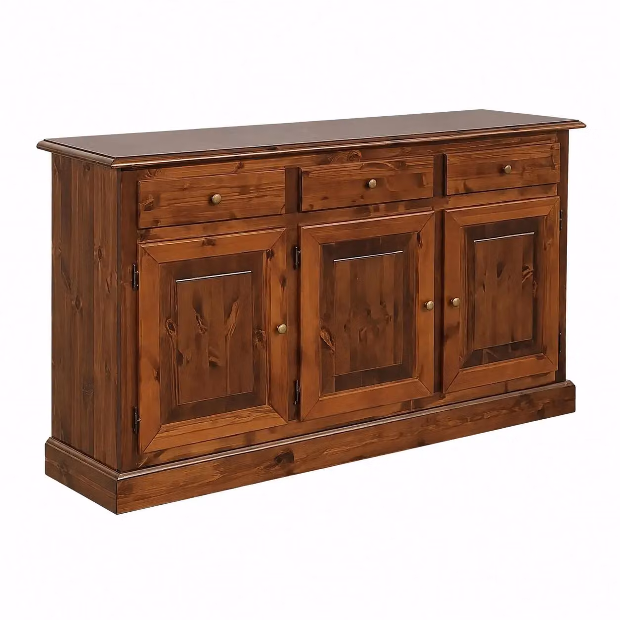 Madia credenza rustica in legno di pino massello con 3 porte, Mobili 2G, tinta noce, L: 147 cm, P: 45 cm, H: 85 cm – 3