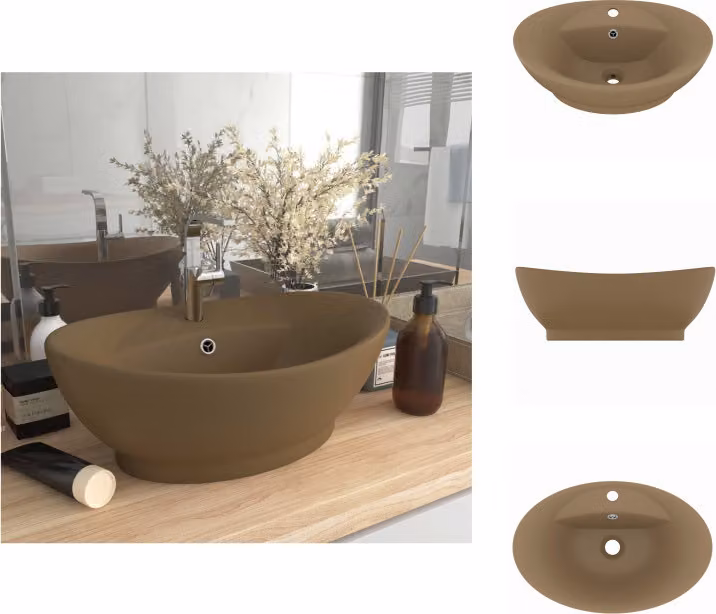 vidaXL Lavabo con troppopieno ovale crema opaco 58,5x39cm in Vetroceramica - Lavabo da bagno