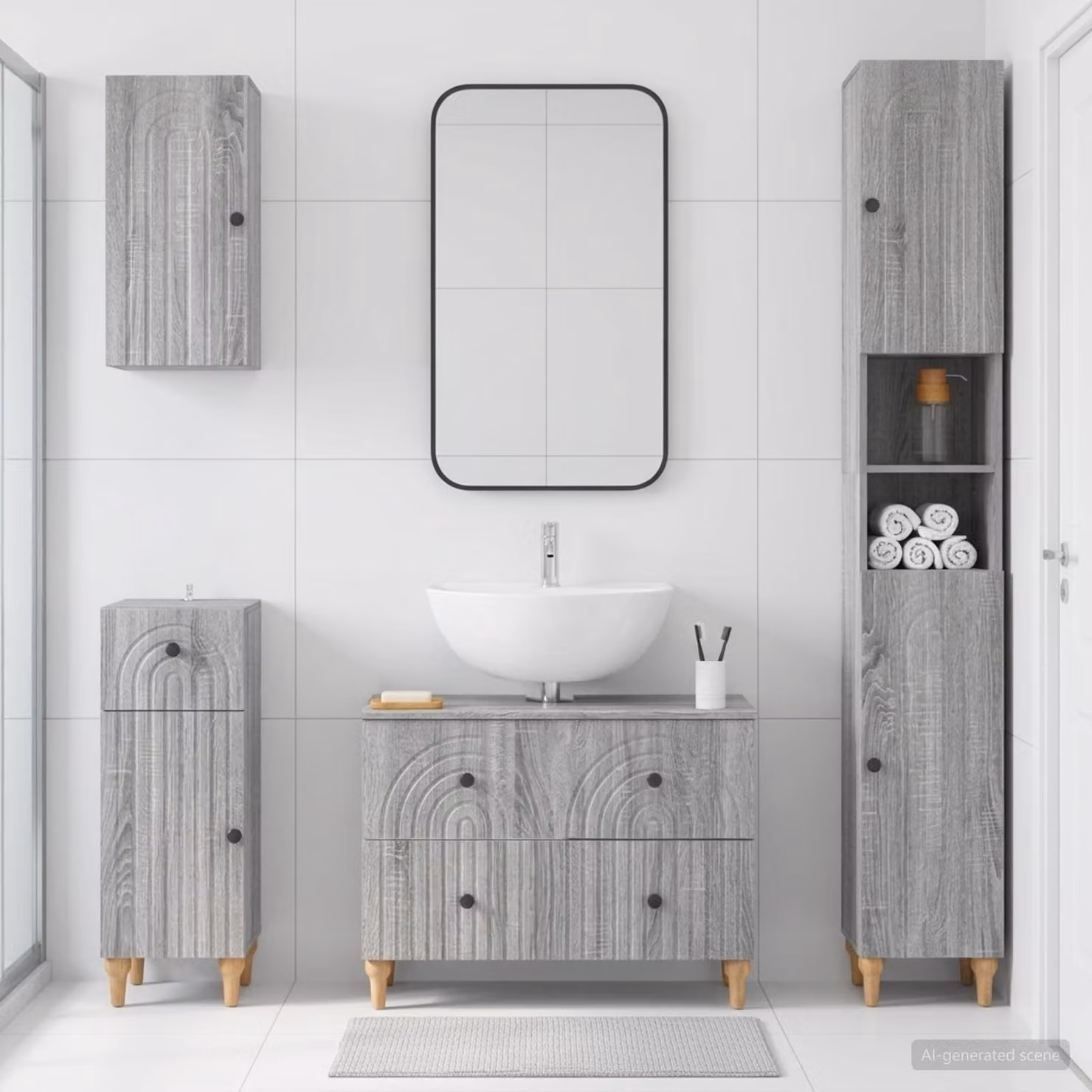 Set di mobili da bagno moderno vidaXL ALKMAAR composto da 4 pezzi in legno e MDF, colore grigio opaco
