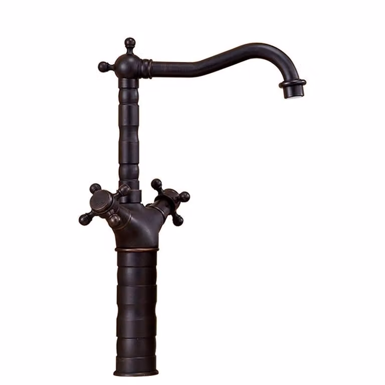 ZELURXX Rubinetteria in ottone anticato, miscelatore a due maniglie, cartuccia in Vetroceramica antigoccia, design retrò spazzolato, corpo in ottone resistente, nero lucido