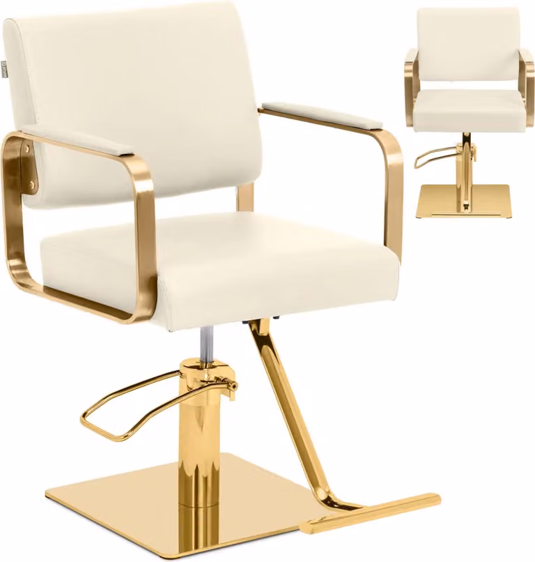 Expondo physa Poltrona da parrucchiere con poggiapiedi - 50 - 66 cm - 200 kg - crema/oro