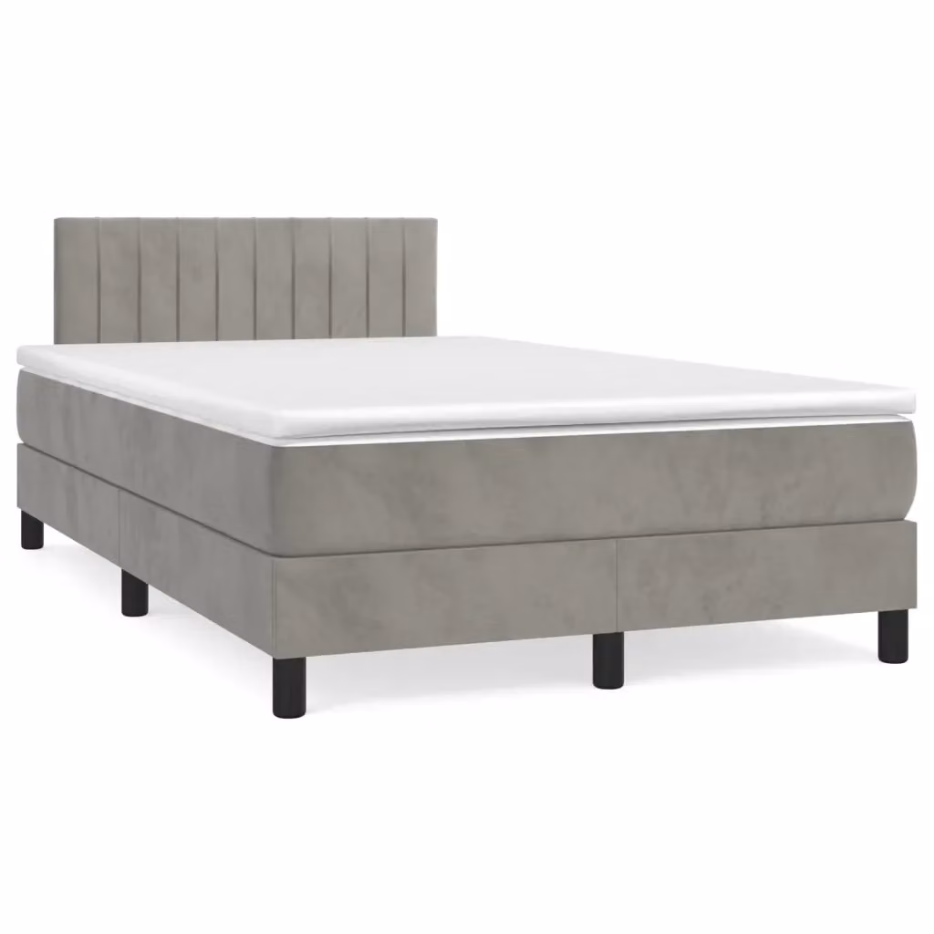 Letto con Giroletto a Molle e Materasso Ibrido vidaXL in Velluto Grigio Chiaro e Bianco L/P/H: 120 x 200 x 78 cm – 2