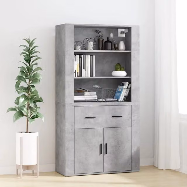 Credenza-Buffet-Armadio da cucina Grigio Cemento in Legno Multistrato 151361