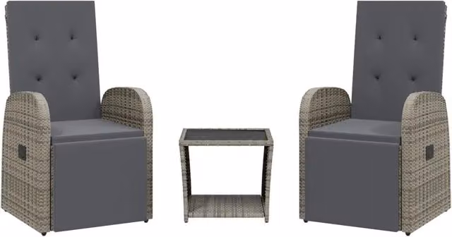 Set da Pranzo da Giardino 3 pz | Set Salotto da Giardino con Cuscini in Polyrattan Grigio
