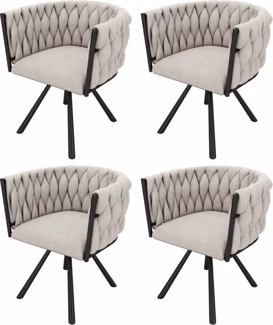 Set di 4 sedie da pranzo Chicfurn girevoli a 360° con seduta imbottita e schienale ergonomico in lino beige e nero