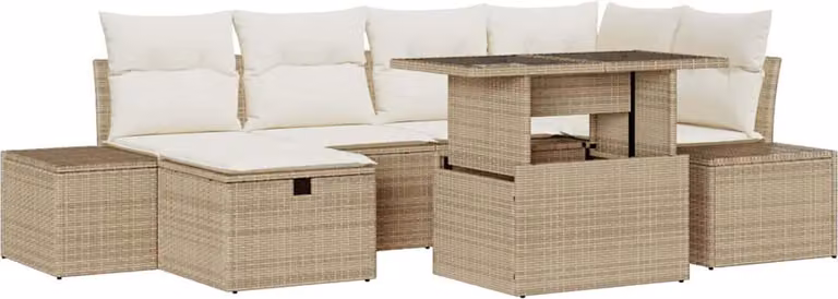 Set Divano da Giardino 7 pcs Beige polyrattan