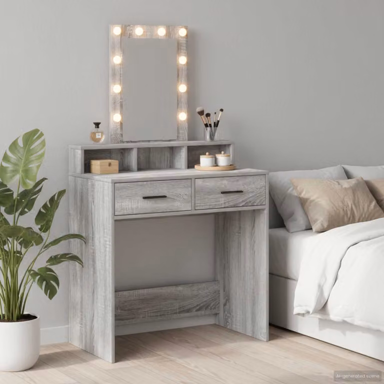vidaXL Tavolo da Trucco Moderno Grigio in Legno MDF L/P/H: 79 x 41 x 140 cm
