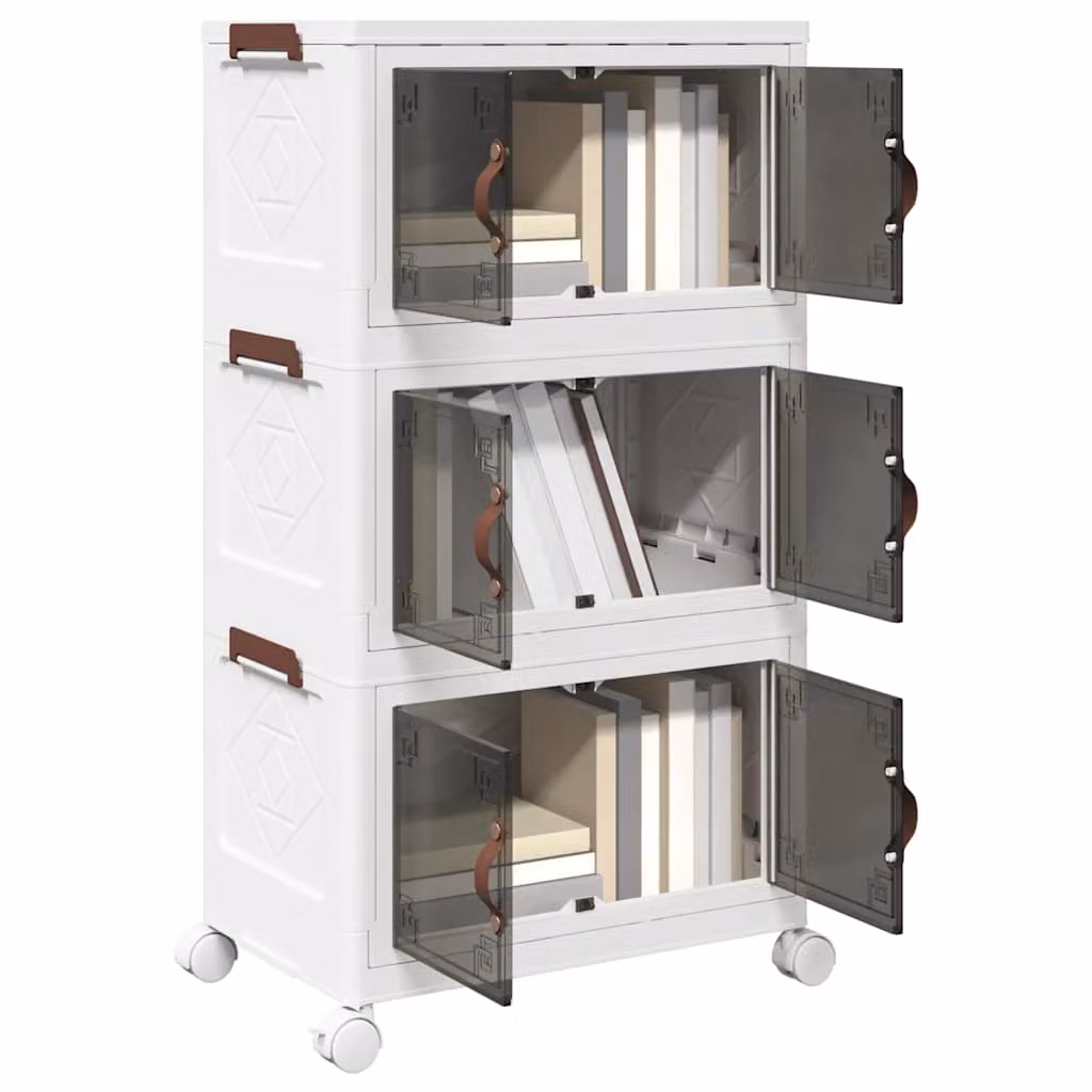 Scatola portaoggetti con ruote vidaXL a 3 livelli, disponibile in bianco o marrone, L: 48,5 cm, P: 29,5 cm, H: 86 cm