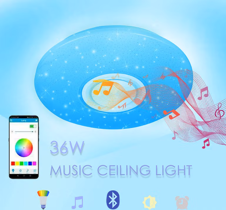 Jopassy Plafoniera LED 36W plafoniera da corridoio cambia colore Luce rotonda Bluetooth musica