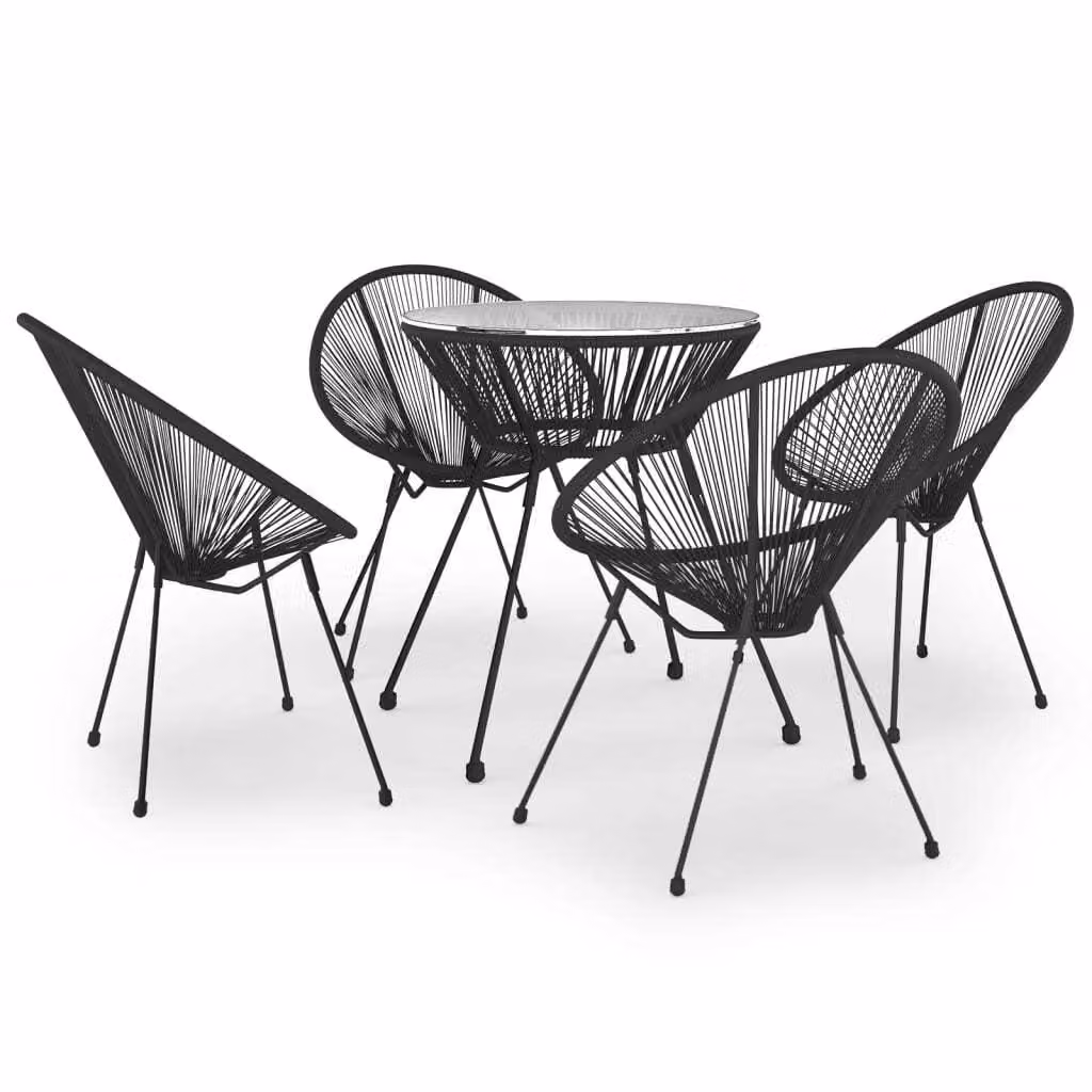 Set da Pranzo per Giardino 5 pz in Rattan PVC Nero