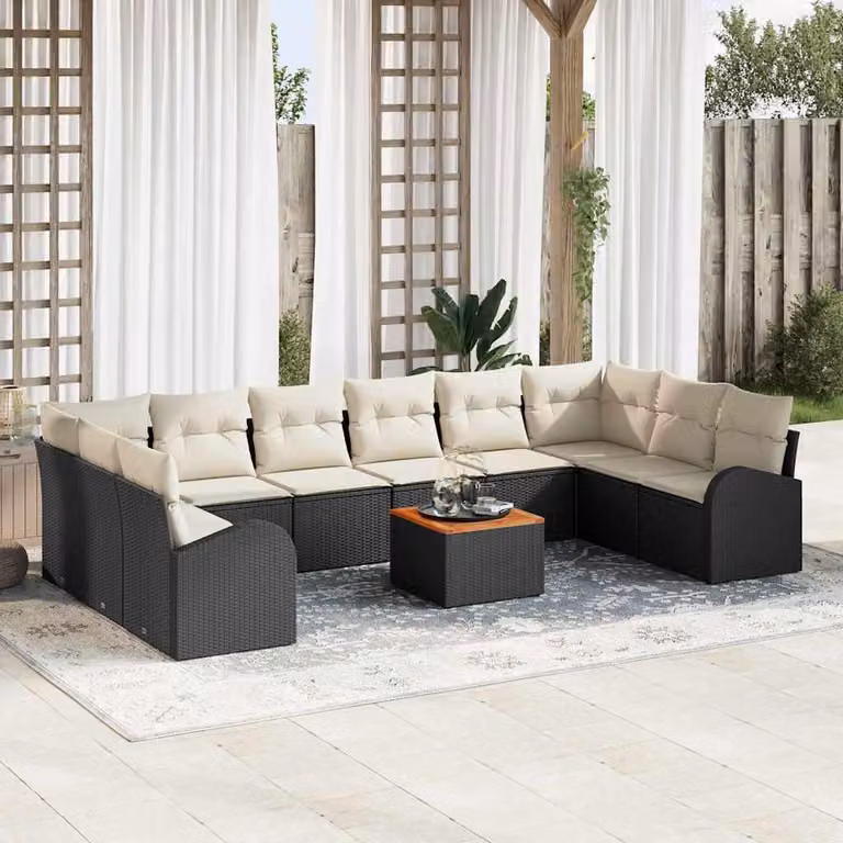 Maison Exclusive - Set da giardino composto da 11 pezzi. Divano e poltrone in rattan sintetico nero e crema