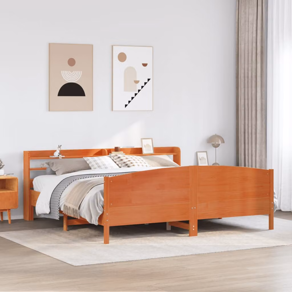Letto in legno di pino rustico vidaXL, colore marrone cera, L/P/H: 200 x 180 x 82 cm
