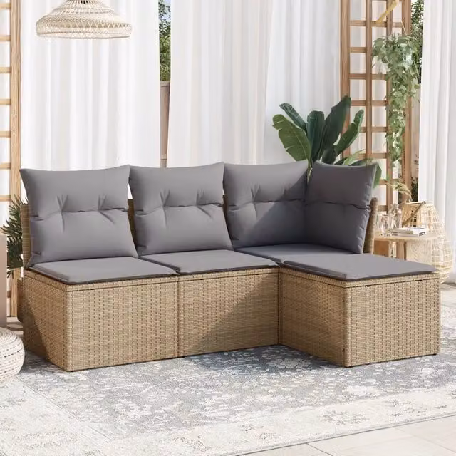 Set Divano da Giardino 4 pz con Cuscini Beige in Polyrattan 3217499