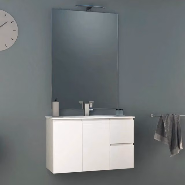 Mobile Bagno Sospeso 80 cm Lavabo e Specchio Tavassi Urano Bianco Lucido