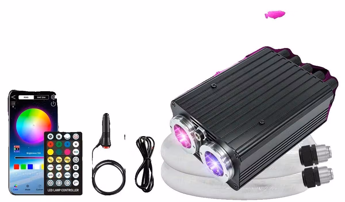 Kit in fibra ottica, funzione di controllo remoto, modalità di illuminazione regolabili, effetto "stelle cadenti" Meteor (modello Opt-b), sistema di illuminazione Meteor a doppio RGB, lunghezza 4 metri