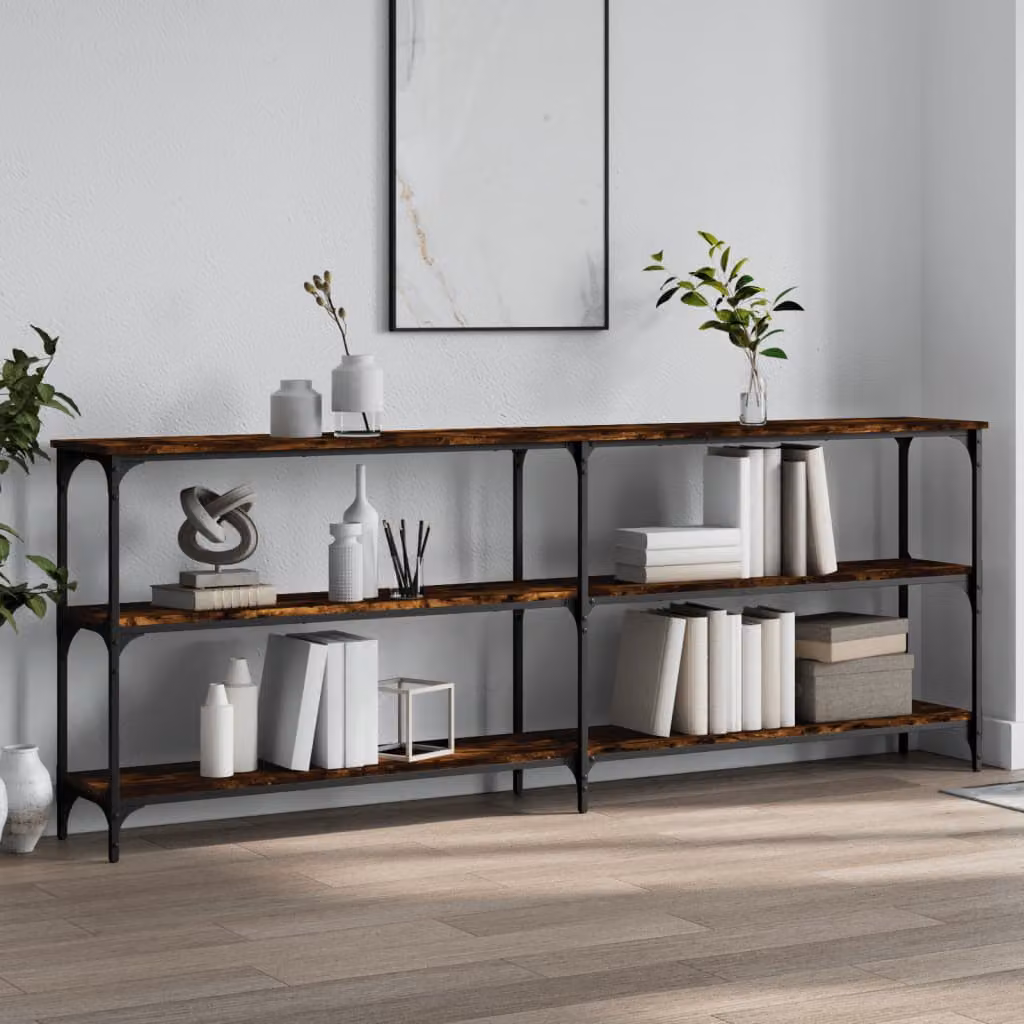 vidaXL Tavolo Consolle in Legno Rovere Fumo e Metallo, L: 200 cm, P: 29 cm, H: 75 cm