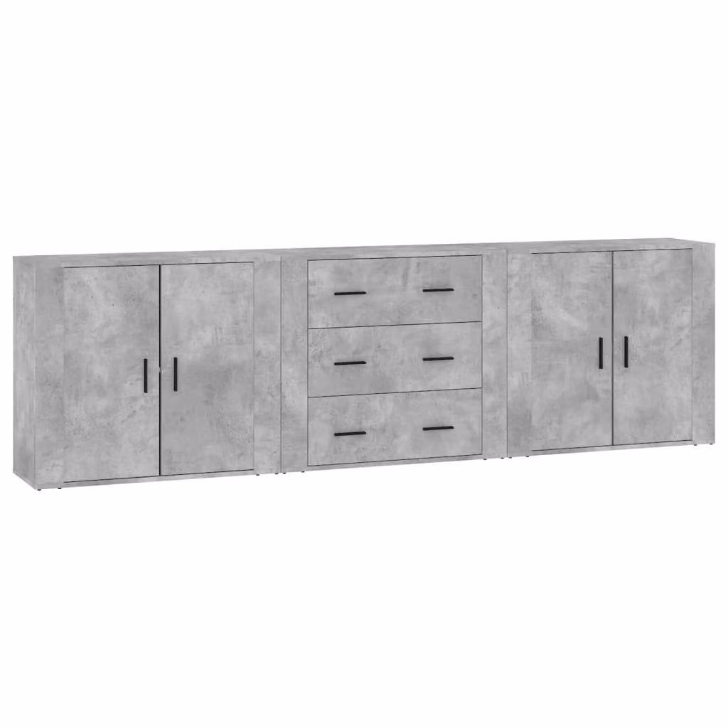 Credenze 3 pz Grigio Cemento in Legno Multistrato