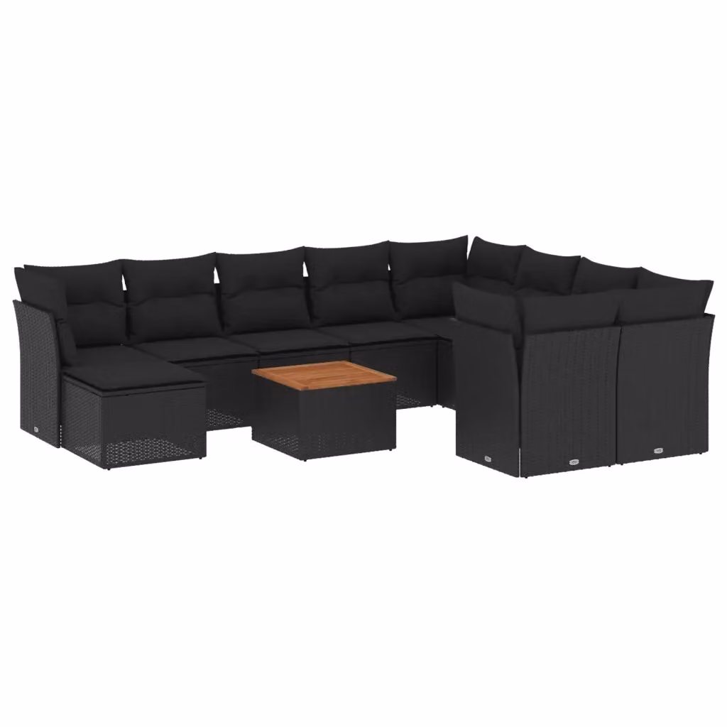 vidaXL Set Divani da Giardino 11 pz in Polyrattan Nero con Cuscini e Tavolino da Esterno – 2