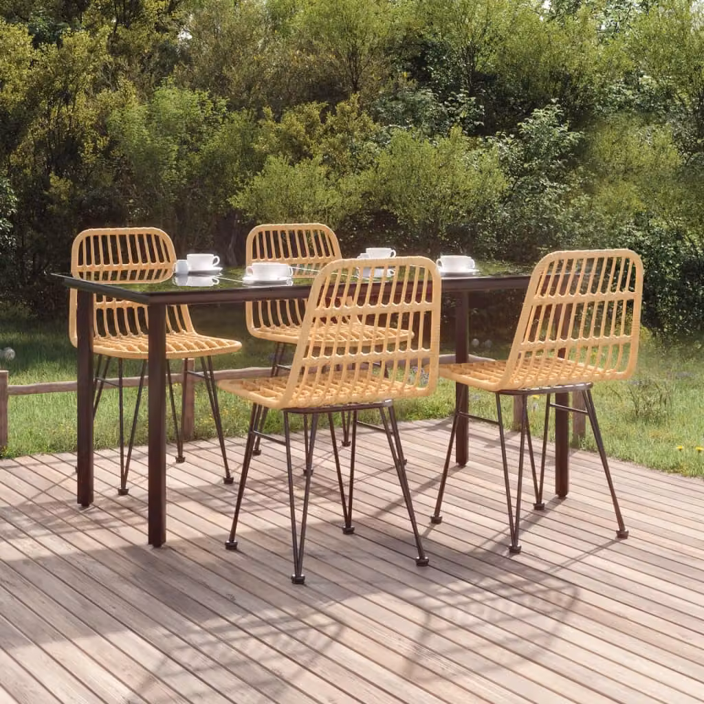 Set da pranzo da giardino vidaXL in 5 pezzi in polyrattan con piano in vetro, colore marrone e nero