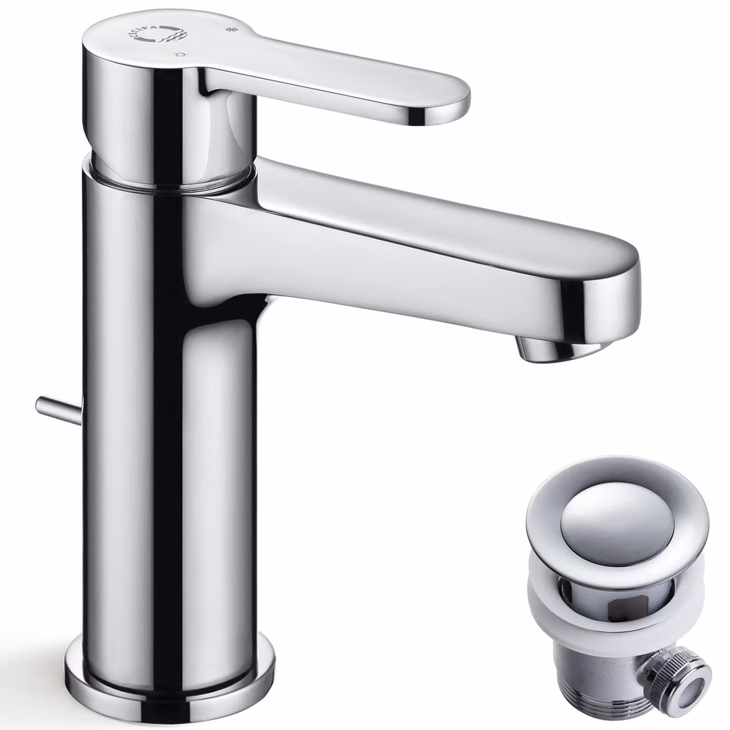Miscelatore per lavabo con comando a leva, altezza del beccuccio 112 mm, finitura cromata
