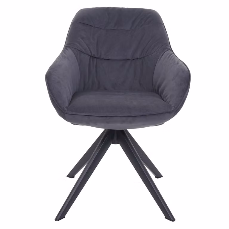 Sedia da pranzo HWC-K28, sedia da cucina sedia imbottita sedia con braccioli, girevole, metallo ~ tessuto/tessuto grigio